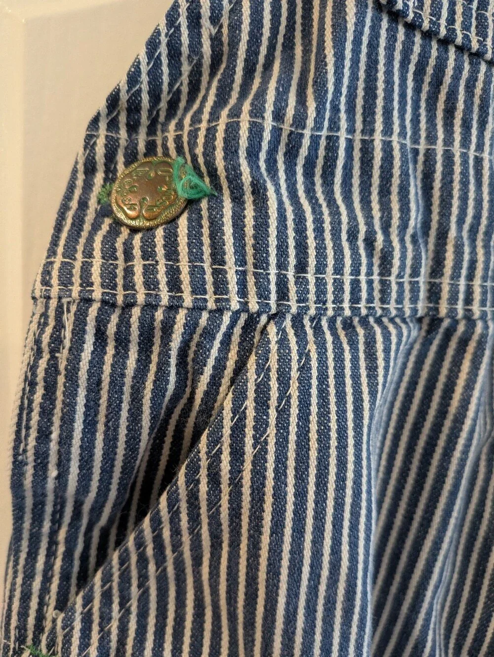 Vintage Oshkosh B'gosh Striped Railroad Overalls Vestback White Blue 90s Sz 18M